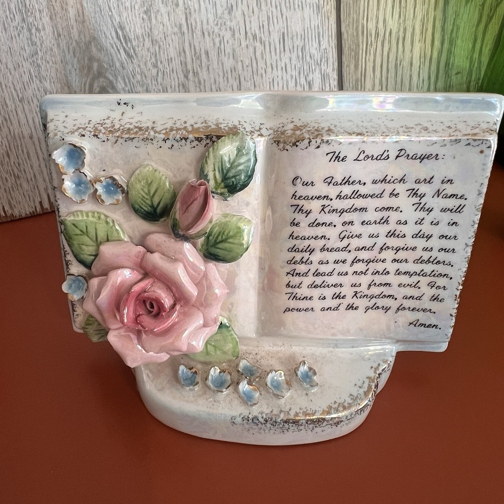 Vintage Lusterware Norcrest Ceramic Lords Prayer Planter N-113 wall pocket